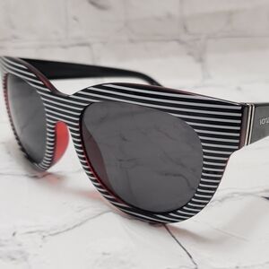 Von Zipper Black & White Striped Frame Sunglasses with Red Accents